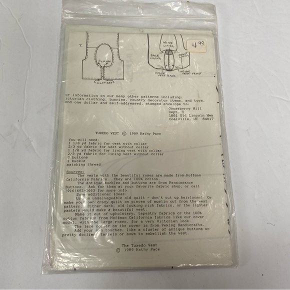 Tuxedo Vest Sewing Pattern Vintage 80s - Picture 3 of 4